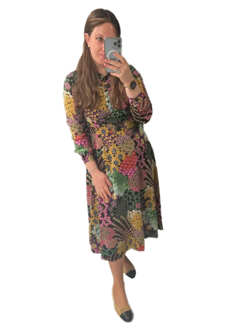 Faux Wrap Floral Midi Dress in Black Multi - Women